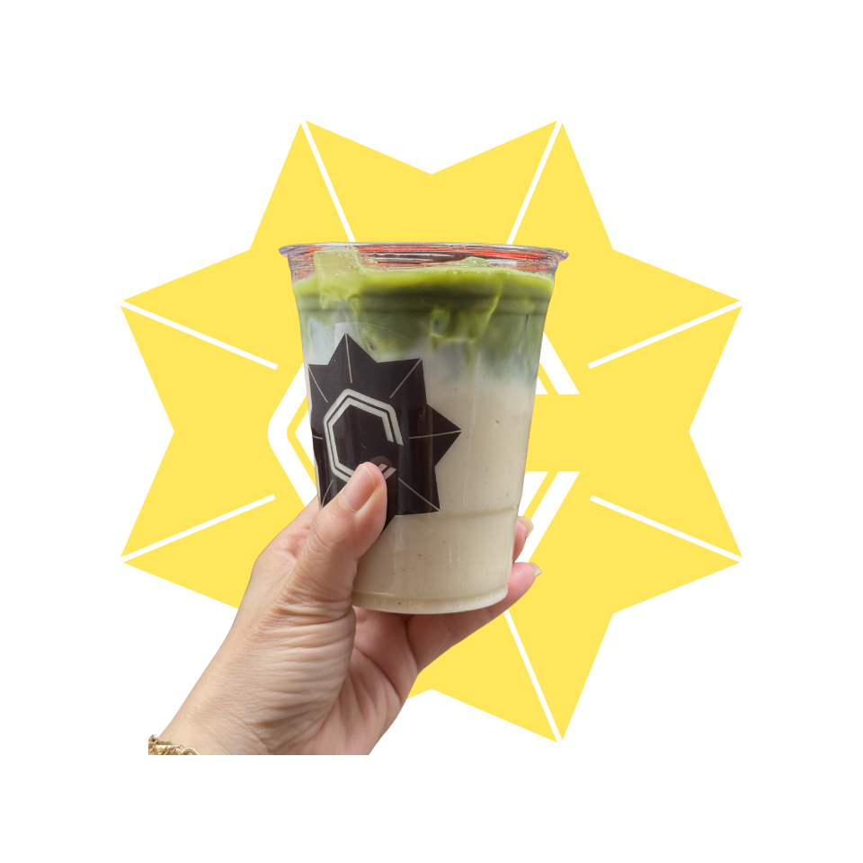 banana matcha iced latte