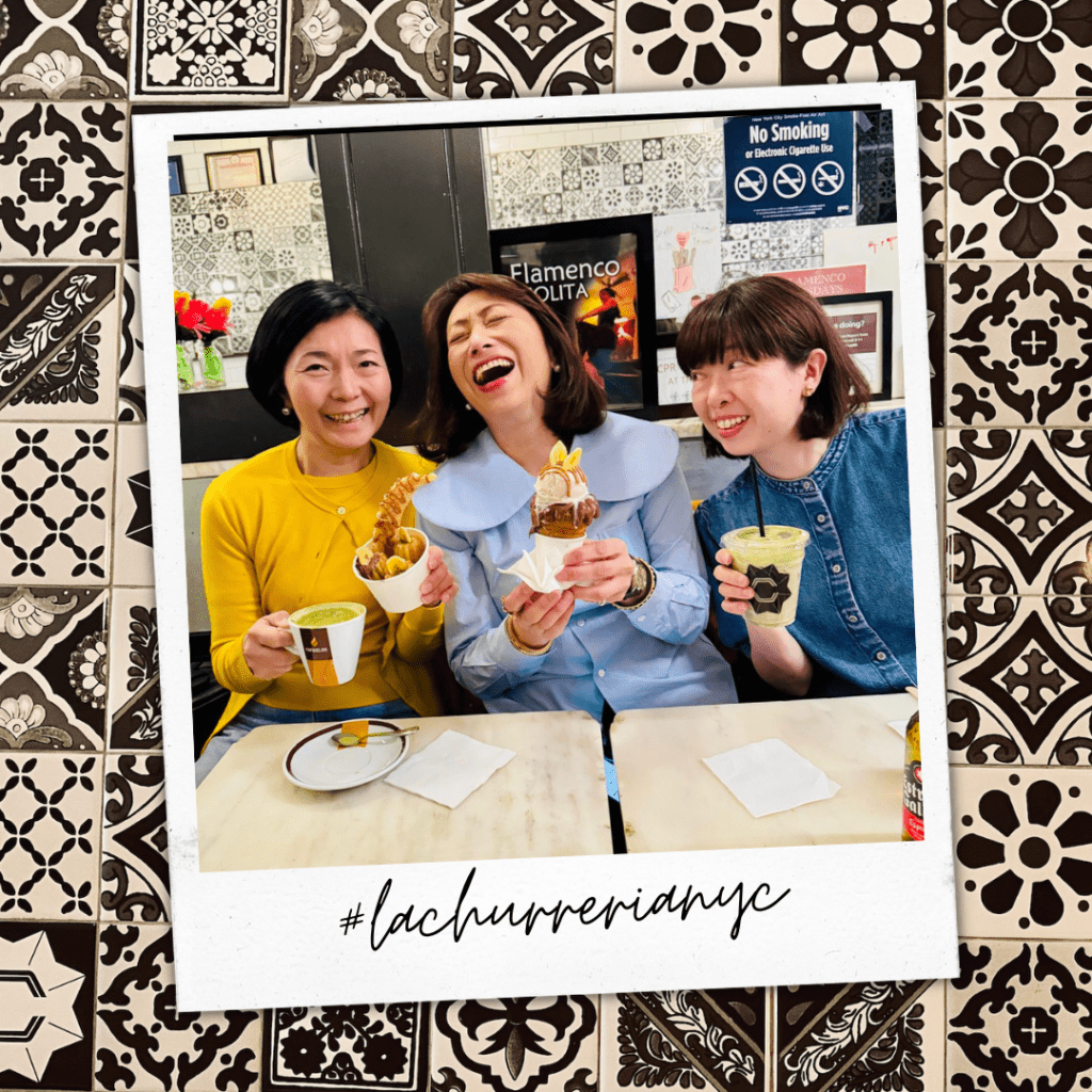 Three friends having fun at La churreria NYC