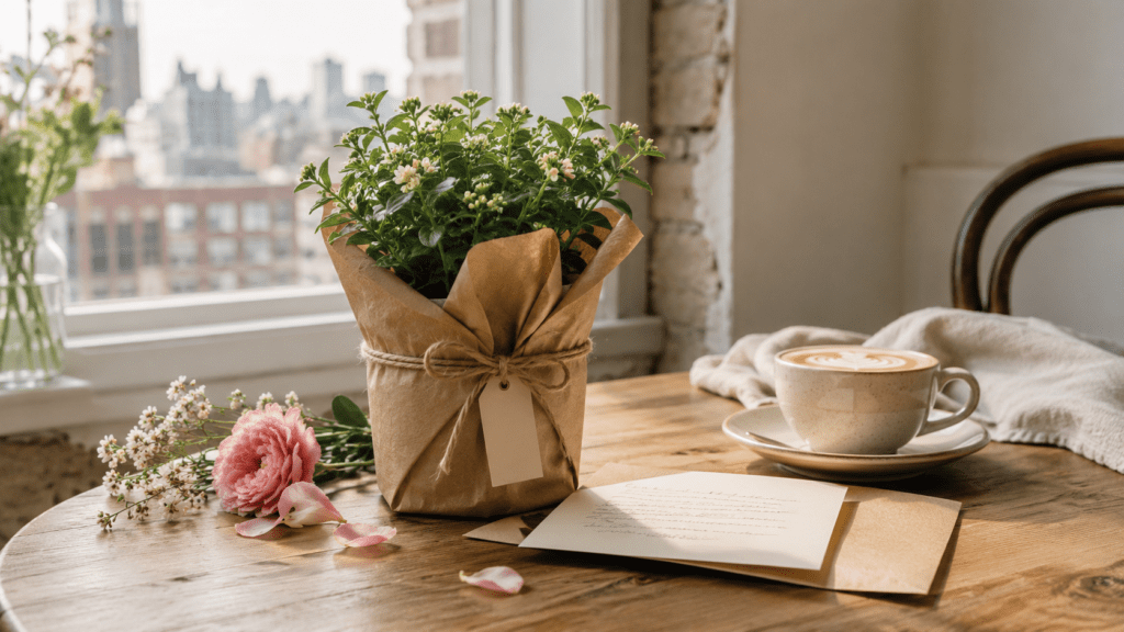 how to celebrate mother's day in  new york- with coffe and plants